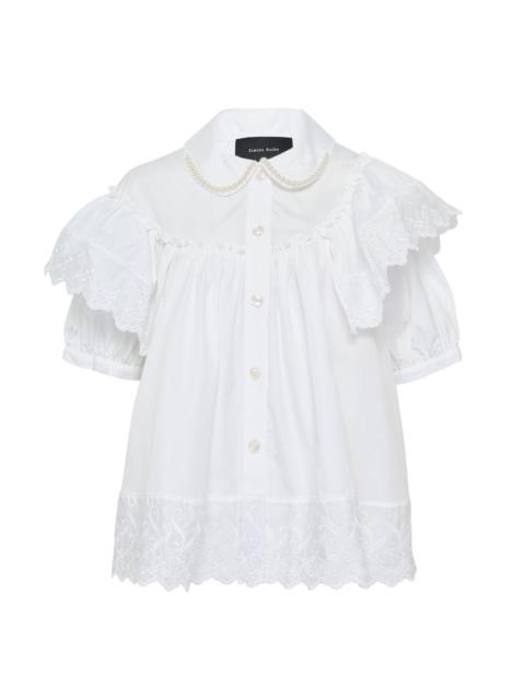 Simone Rocha Cropped Puff Sleeve Ruffle Blouse
