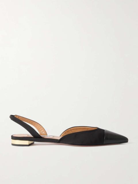 Milanese leather-trimmed grosgrain slingback flats