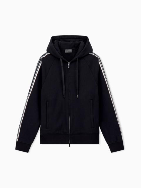 EMPORIO ARMANI HOODED ZIP SWEATSHIRT WITH FRENCH TERRY JERSEY STRIPES