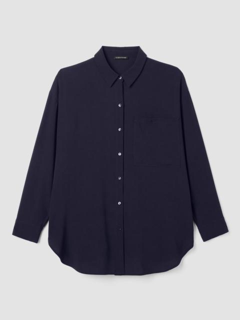 EILEEN FISHER Silk Georgette Crepe Classic Collar Long Shirt