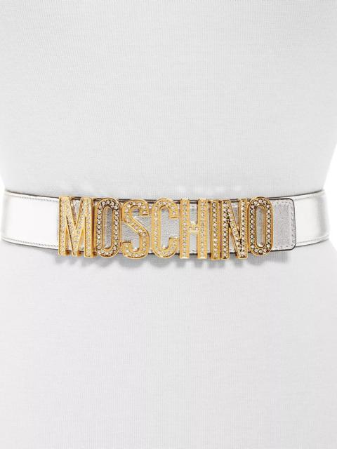 Moschino Women's Embellished Logo Charm Leather Belt