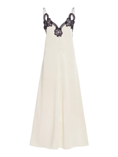 Jil Sander Embroidered Crepe Satin Midi Dress green