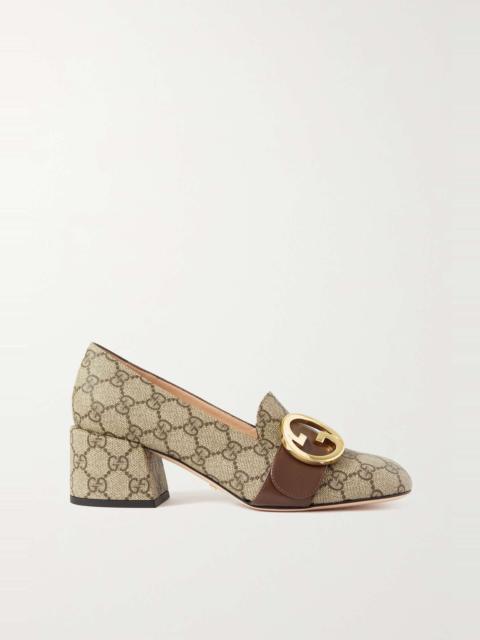 GUCCI Blondie embellished leather-trimmed coated-canvas pumps