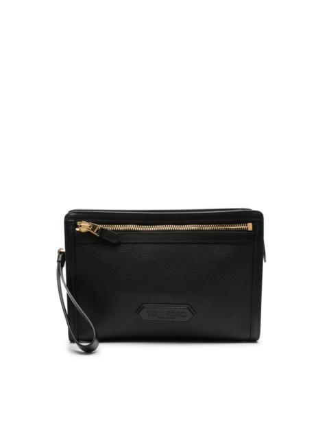 TOM FORD embossed-logo leather clutch