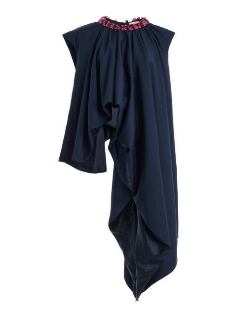 diotima Parade Asymmetric Embellished Wool Top navy