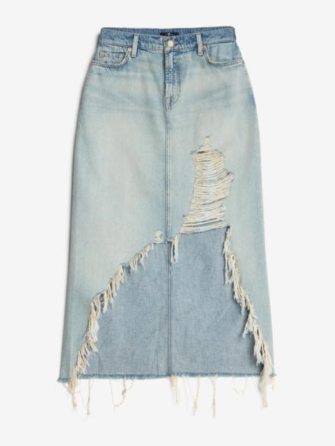 7 For All Mankind MANKIND Denim Midi Skirt in Peaches