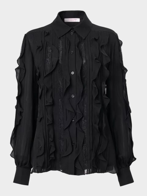 CAROLINA HERRERA Ruffle Lace-Embroidered Silk Blouse