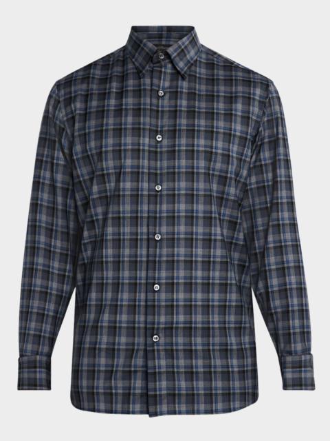 Brioni Men's Wool Check Casual Button-Down Shirt