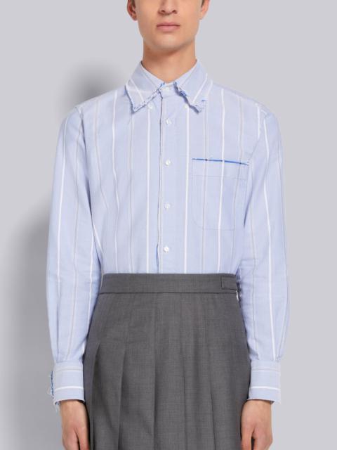 Thom Browne Blue Stripe Oxford Stripe Fray Edge Straight Fit Shirt
