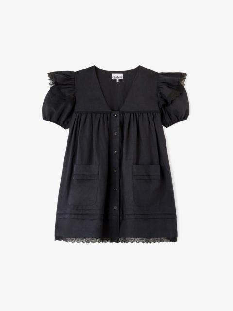 GANNI MINI DRESS IN BLACK LINEN