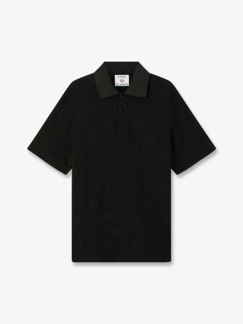 CASABLANCA Black Applique Monogram Short Sleeve Polo Shirt | Casablanca Paris