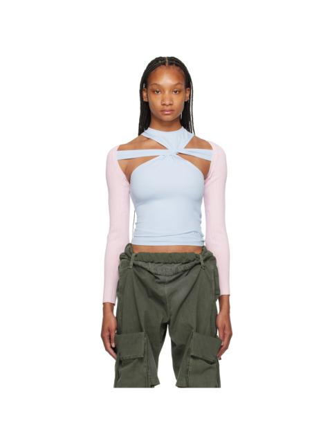 OPEN YY Gray Picot Trim Fitted Long Sleeve T-shirt | REVERSIBLE