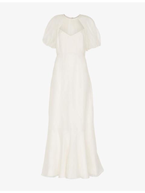WHISTLES Sabrina Puff-Sleeve Silk Wedding Dress