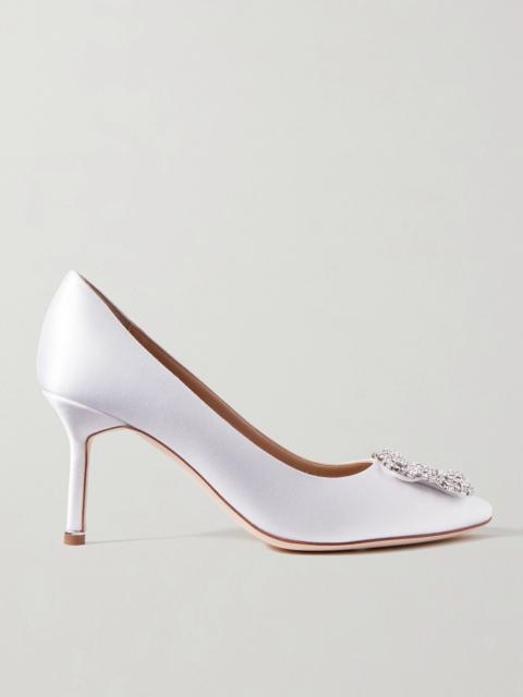 Manolo Blahnik Hangisi 70 crystal-embellished satin pumps White