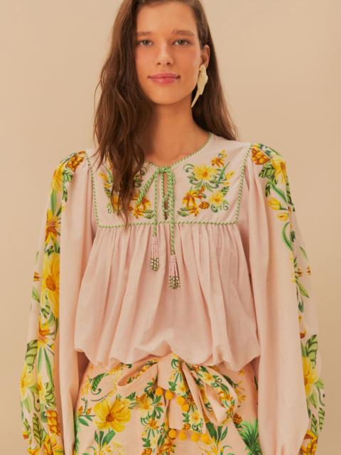 FARM RIO Pink Botanical Beauty Long Sleeve Blouse