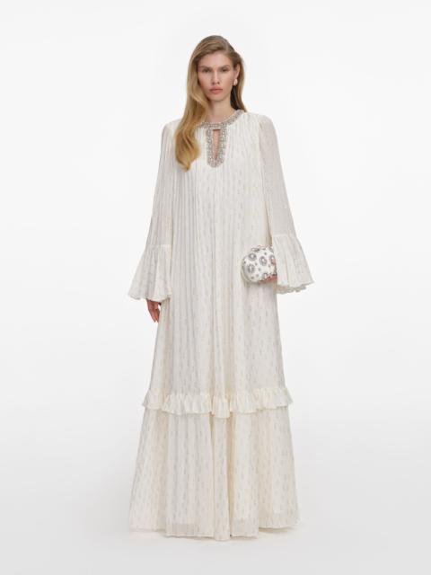 self-portrait Cream And Gold Chiffon Maxi Dress