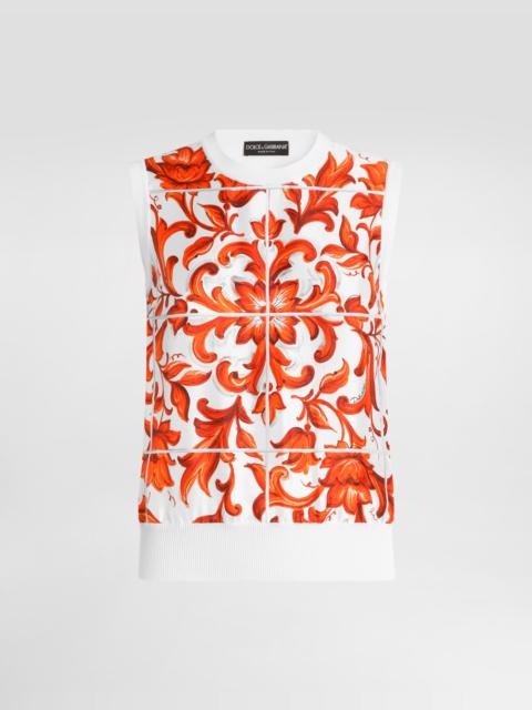 Dolce & Gabbana Majolica-print silk and twill tank top