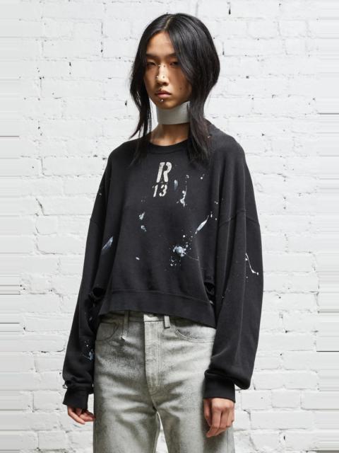 R13 CROPPED R13 CREWNECK - ACID BLACK