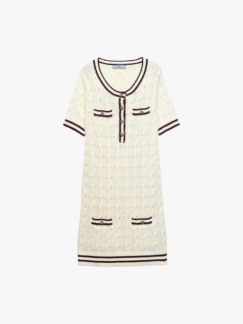 Round-neck button-down cotton mini dress