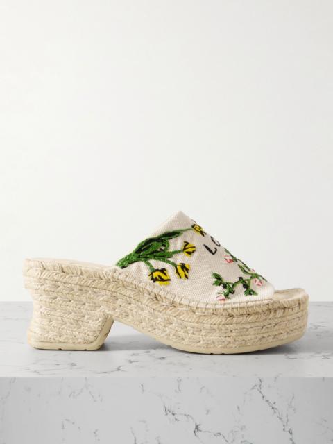 Loewe + Paula's Ibiza Petal embroidered canvas platform espadrille mules Cream