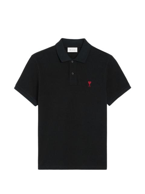 AMI Paris black cotton polo with Ami De Coeur