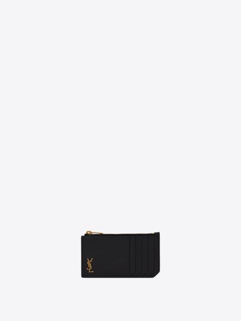 SAINT LAURENT tiny cassandre fragments zipped card case in grained leather