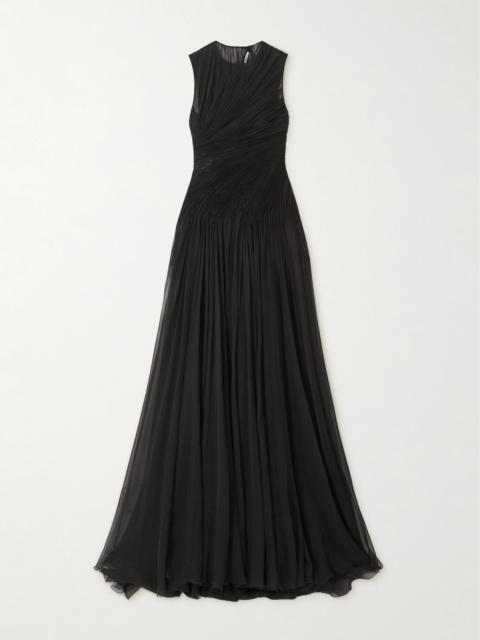Valentino Ruched pleated silk-chiffon gown Black