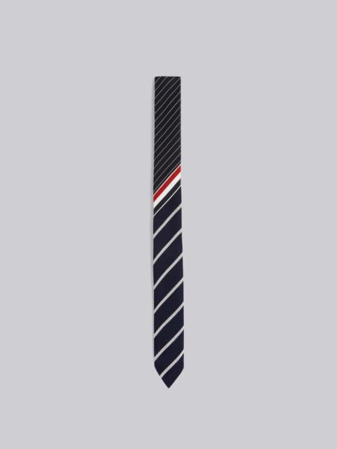 Thom Browne Navy Wool Funmix Pinstripe Uniform Twill Diagonal Stripe Classic Tie