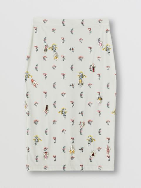 Burberry Crystal Floral Print Stretch Jersey Pencil Skirt