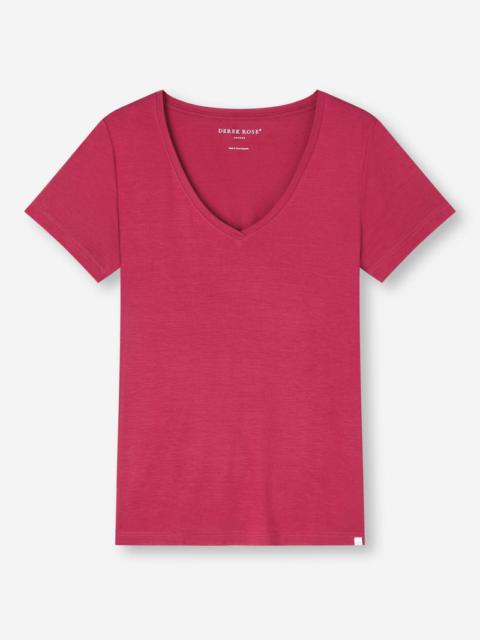 Derek Rose Women's V-Neck T-Shirt Lara Micro Modal Stretch Berry