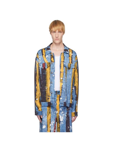 CHARLES JEFFREY LOVERBOY Navy & Blue Silky Oversized 'Denim' Jacket