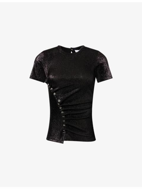 rabanne Asymmetric Short-Sleeve Stretch-Lurex Top