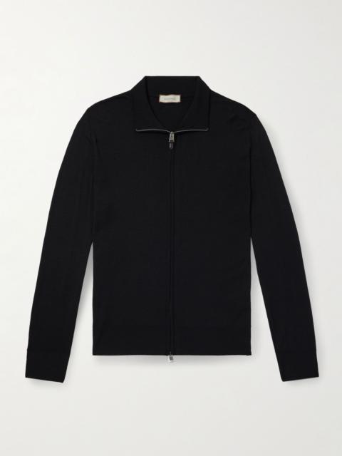 Canali Slim-Fit Wool Zip-Up Cardigan Black