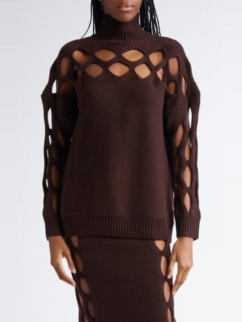 Diotima Albion Cutout Wool Blend Sweater in Coffee at Nordstrom