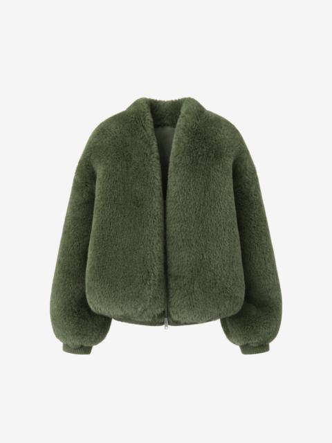 The Frankie Shop Senna Faux Fur Collarless Jacket - Moss Green