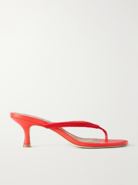 STAUD + Da Adolfo Freja Embellished Leather Thong Sandals