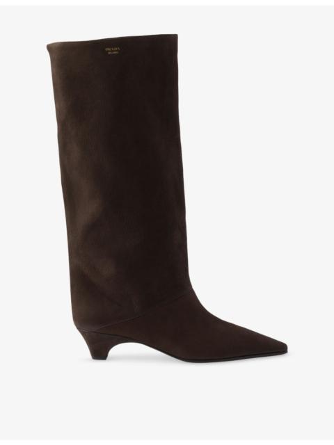 Prada Pointed-Toe Leather Knee-High Boots