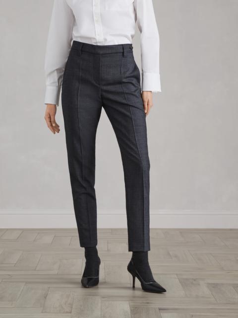 Brunello Cucinelli Comfort virgin wool grisaille cigarette trousers with monili