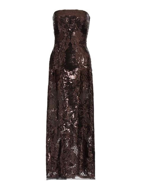 ELIE SAAB Sequined Tulle Midi Dress brown