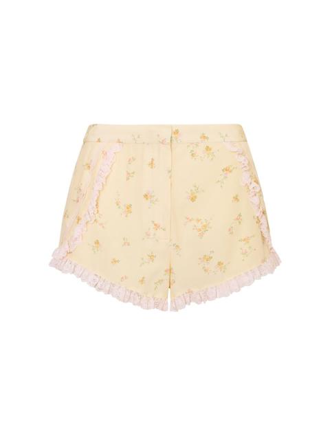 LoveShackFancy Adna Floral Crepe Shorts yellow
