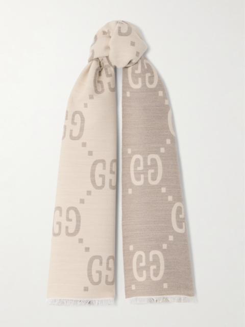 GUCCI Logo-jacquard Wool And Silk-blend Scarf