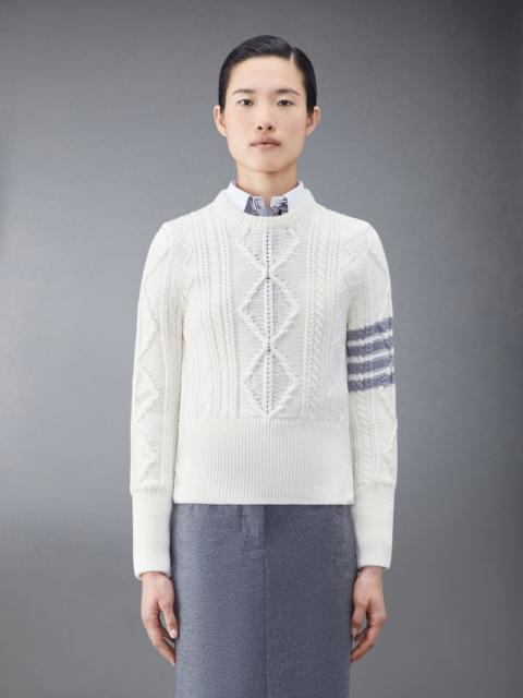 Thom Browne Aran Cable Merino 4-Bar Crew Neck Pullover