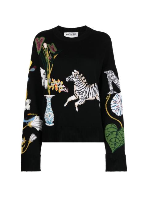 motif-embroidered wool jumper