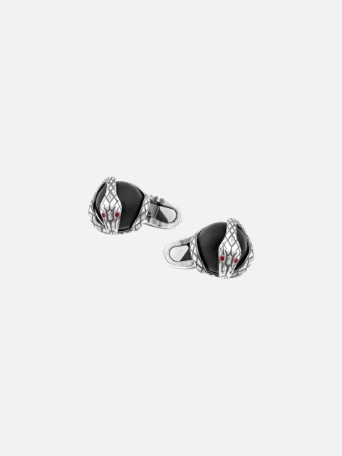 Montblanc Cufflinks, serpent design in silver with onyx bead