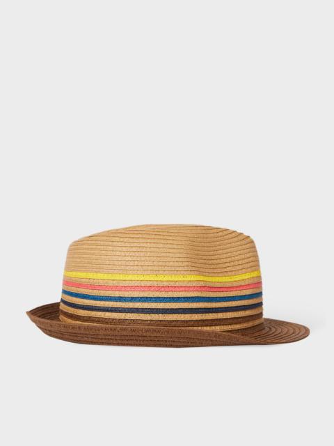 Paul Smith Tan 'Artist Stripe' Raffia Trilby Hat