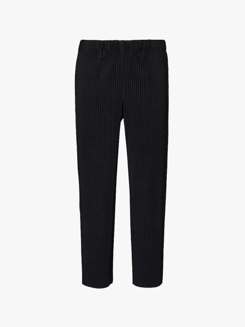 Pleated belt loops tapered leg relaxed-fit knitted trousers