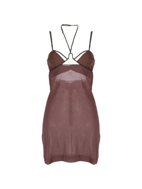 strap-detailing semi-sheer minidress