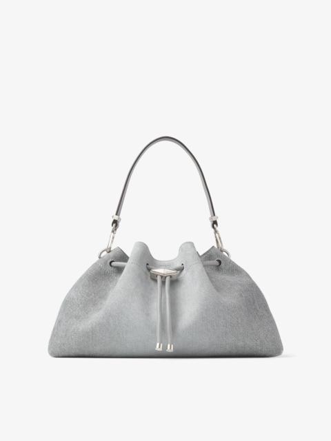 JIMMY CHOO Cinch Medium
Dove Suede Denim and Smooth Calf Leather Bucket Bag