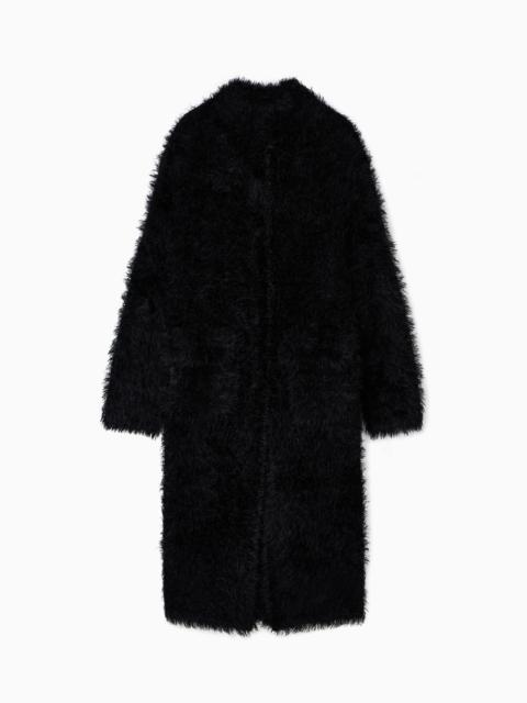 EMPORIO ARMANI FUR-EFFECT KNIT OVERSIZED COAT