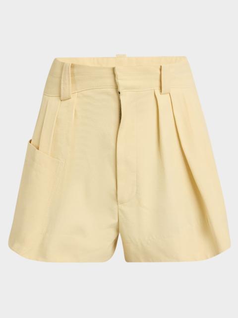 Chloé Pleated Mini Canvas Shorts